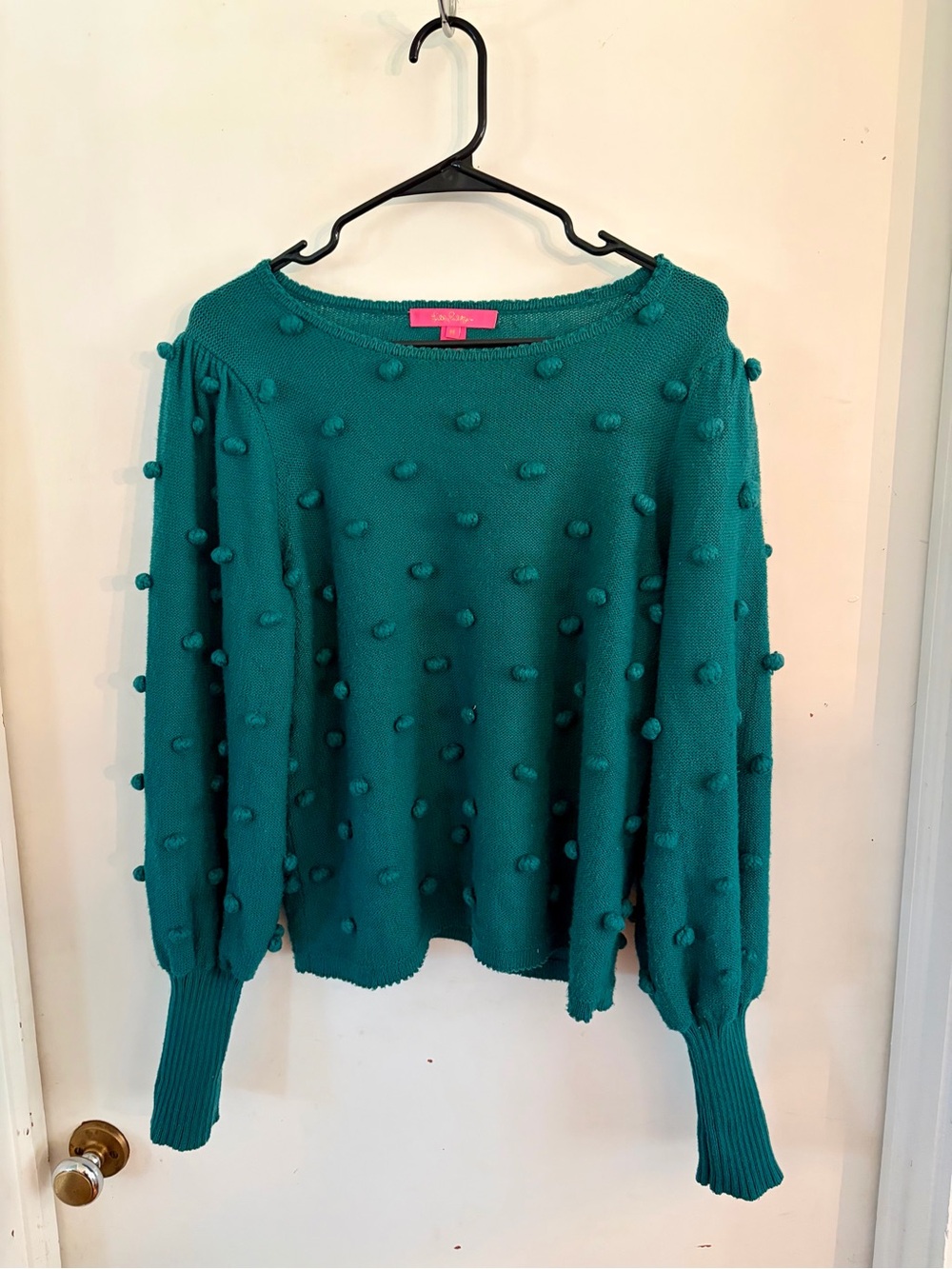 Lilly Pulitzer Teal Pom-Pom Knit Crewneck Sweater